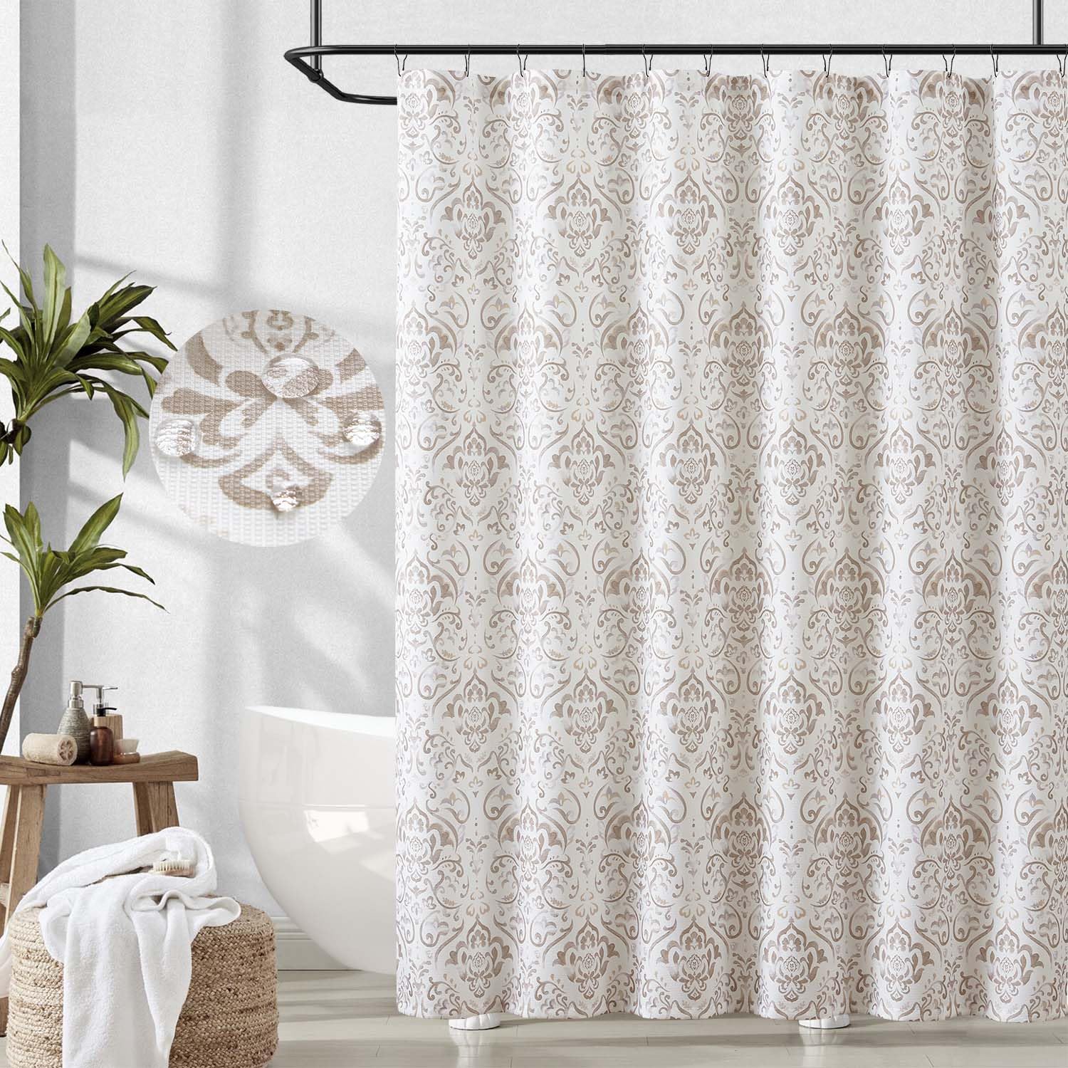 suuuuchan★ Amazon.com: jinchan Taupe Floral Shower Curtain Medallion